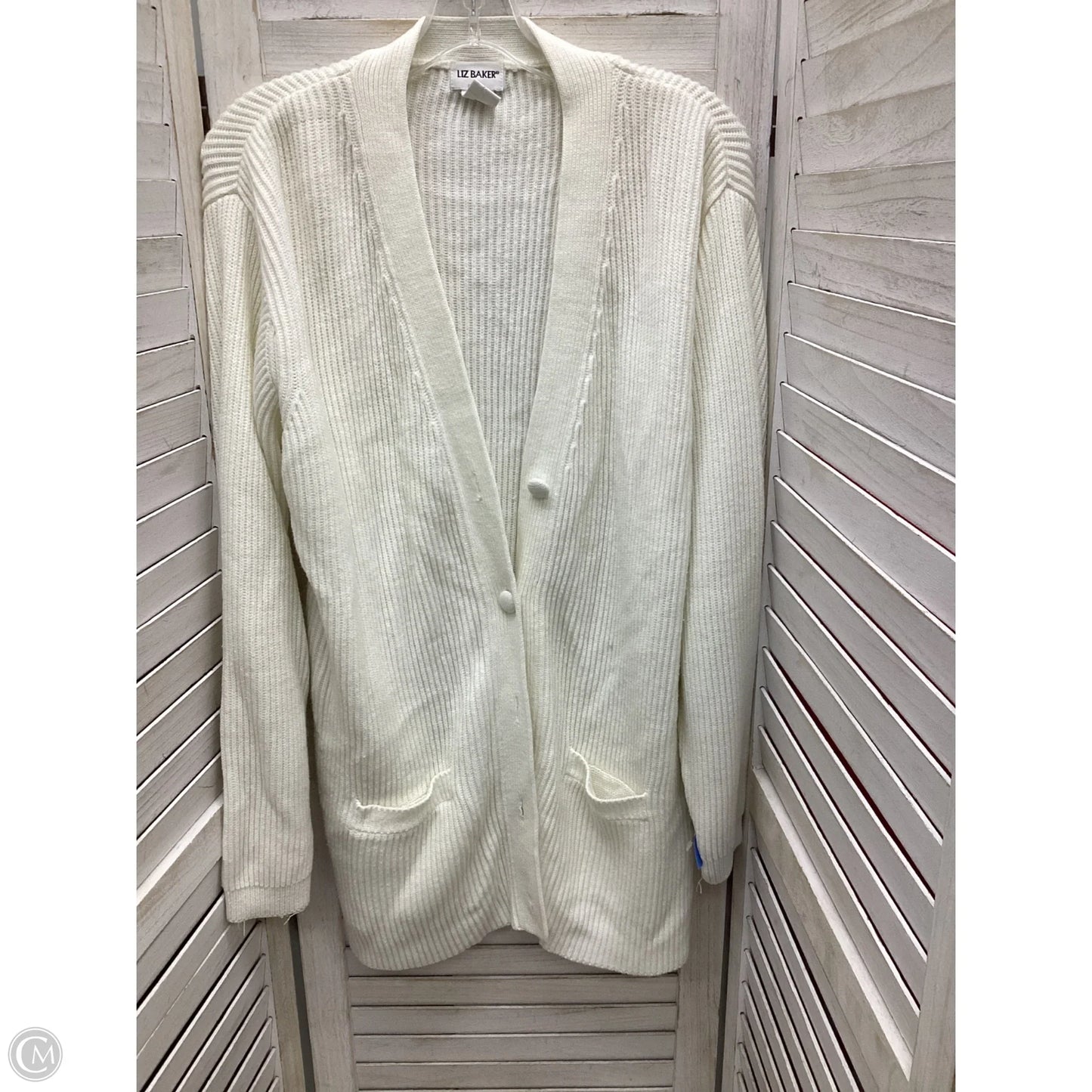 Sweater Cardigan By Liz Baker In Ivory, Size: L