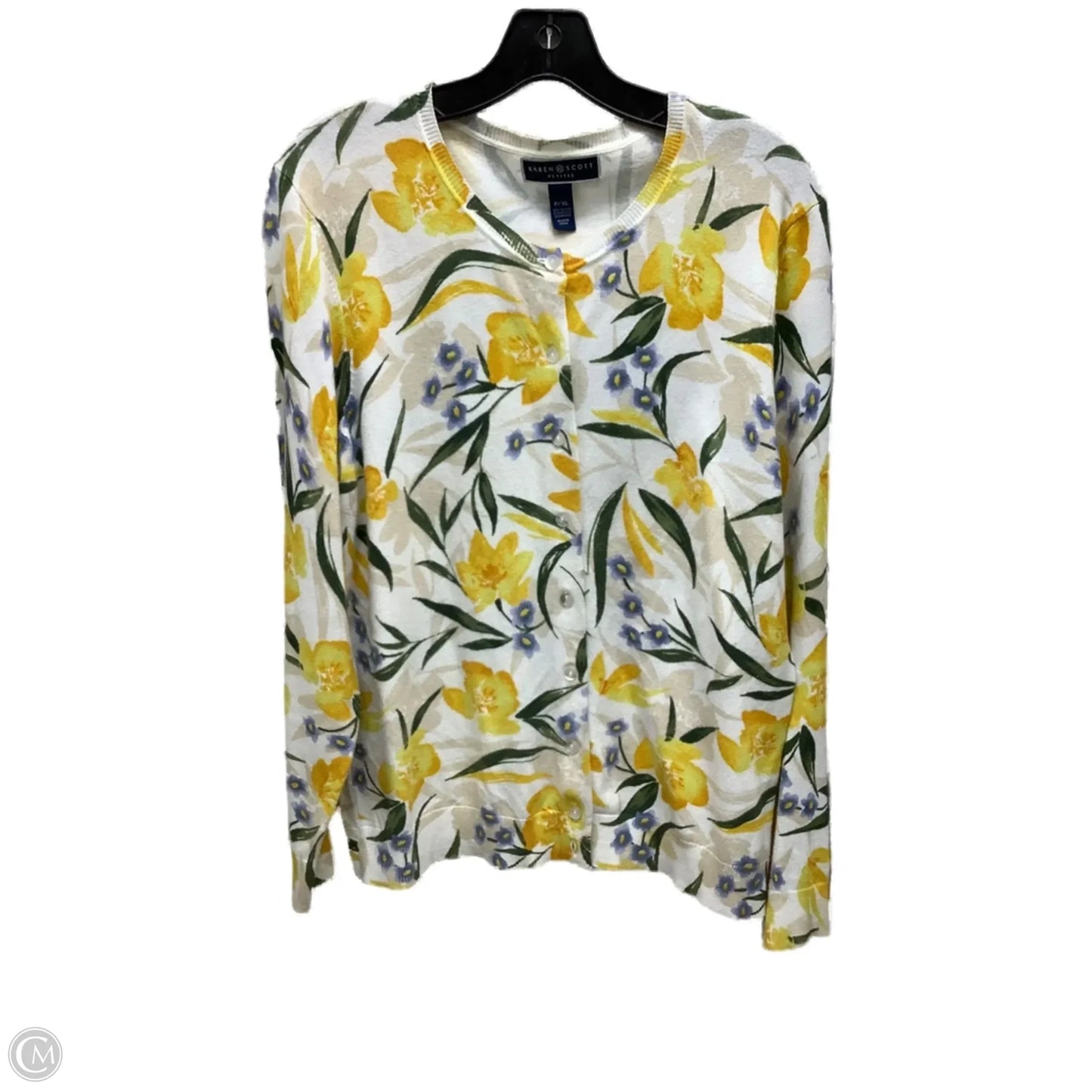 Cardigan By Karen Scott In Floral Print, Size: Xl
