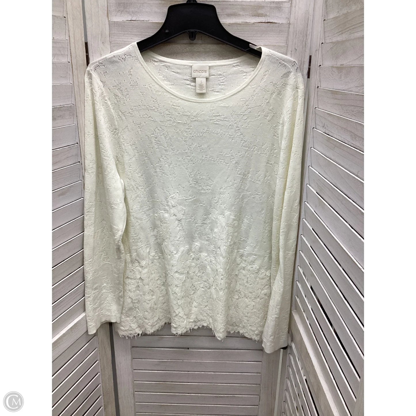 Top Long Sleeve By Chicos In White, Size: Xl