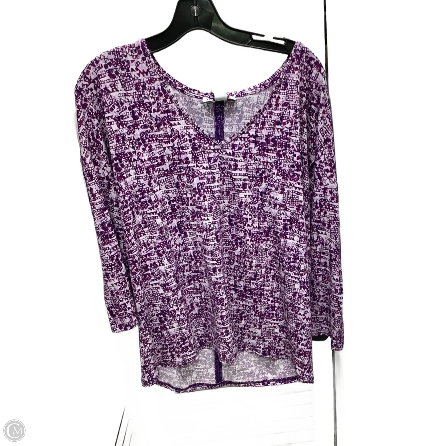 Top 3/4 Sleeve By White House Black Market In Purple & White, Size: Xl