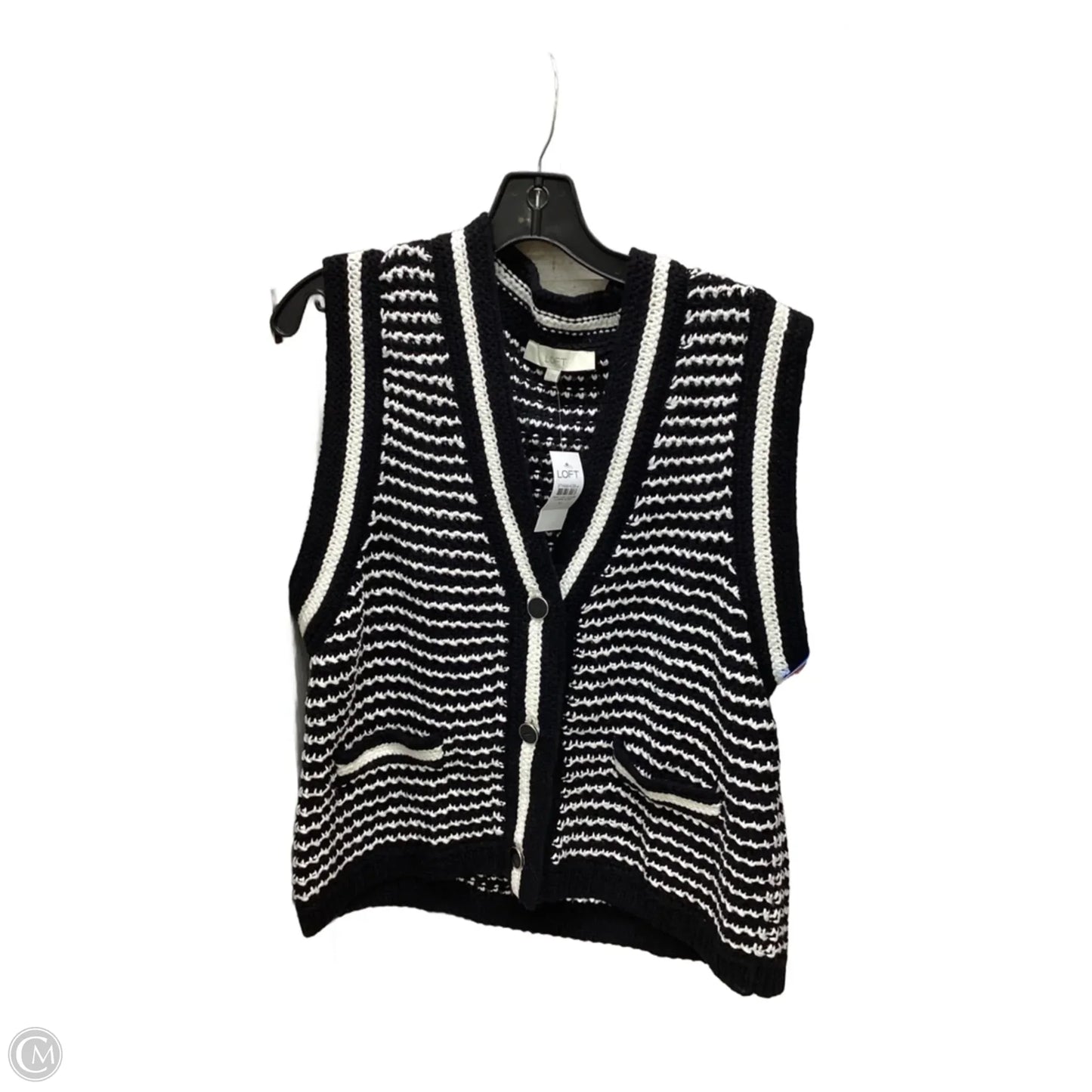 Vest Sweater By Loft In Black & White, Size: Xl