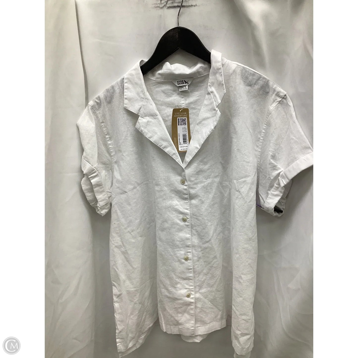Blouse Short Sleeve By Eddie Bauer In White, Size: Xl