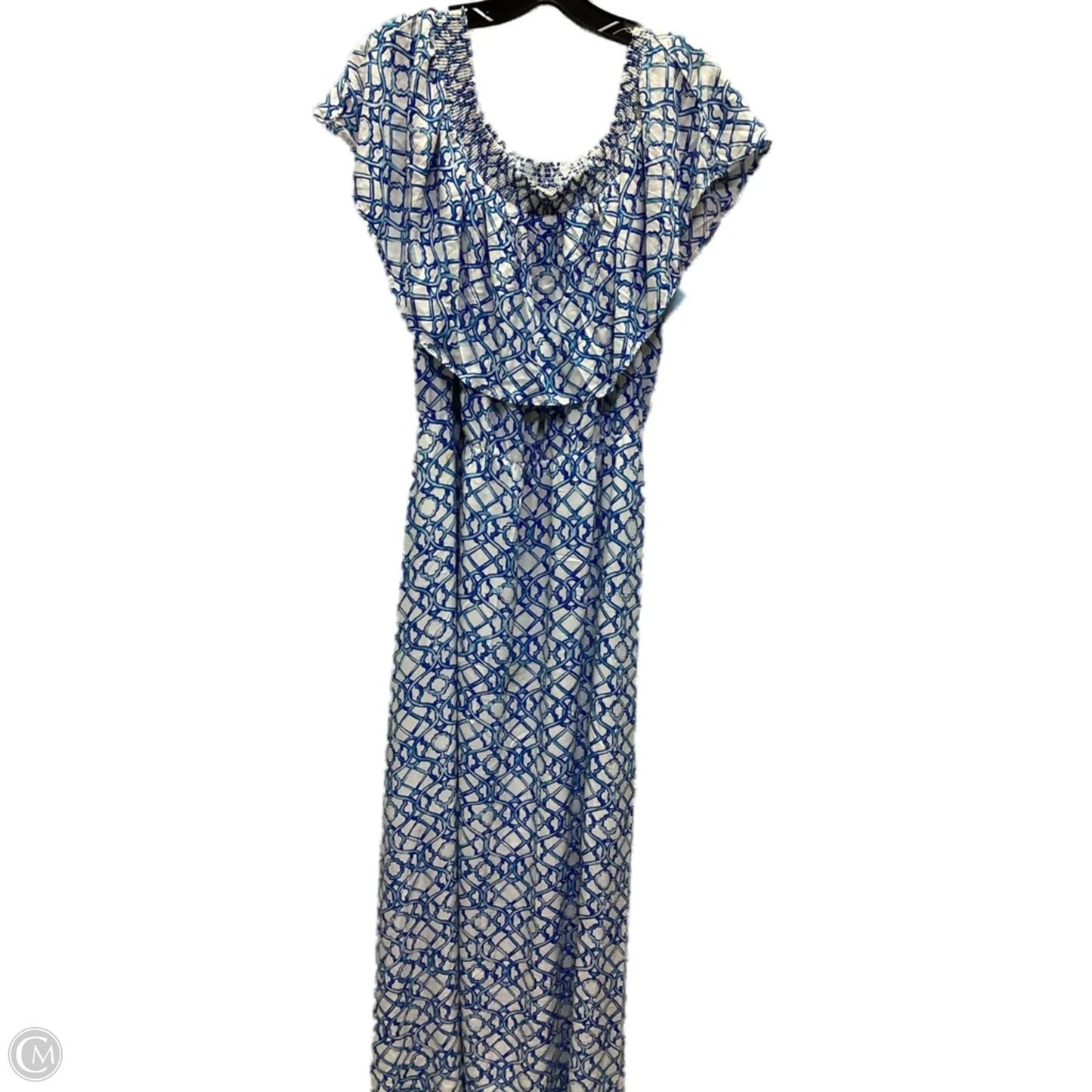 Dress Casual Maxi By Chicos In Blue & White, Size: L