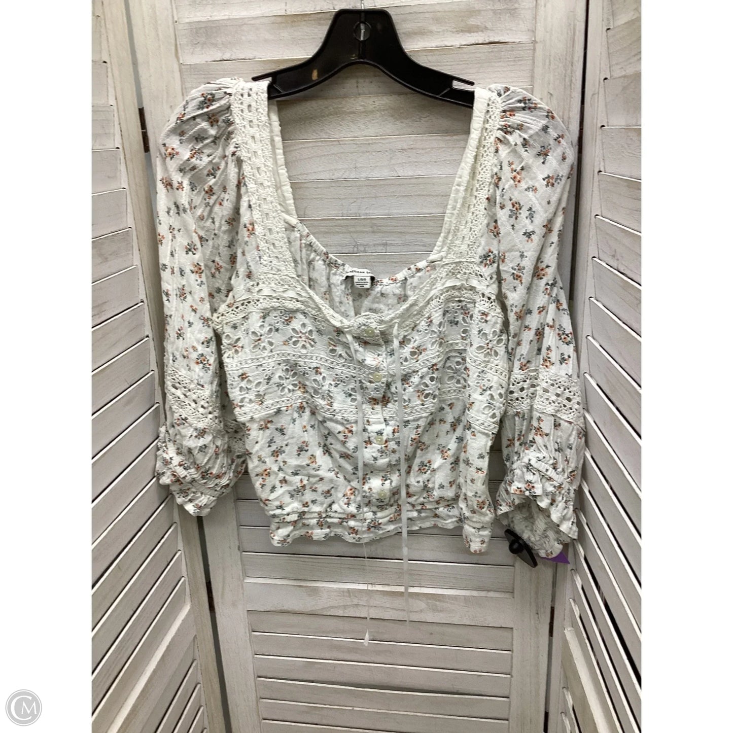 Top 3/4 Sleeve By American Eagle In Floral Print, Size: L