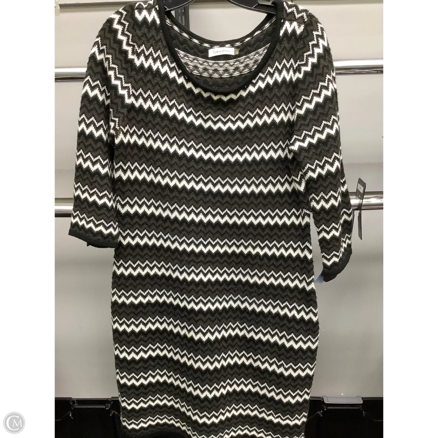 Dress Casual Midi By Calvin Klein In Striped Pattern, Size: L