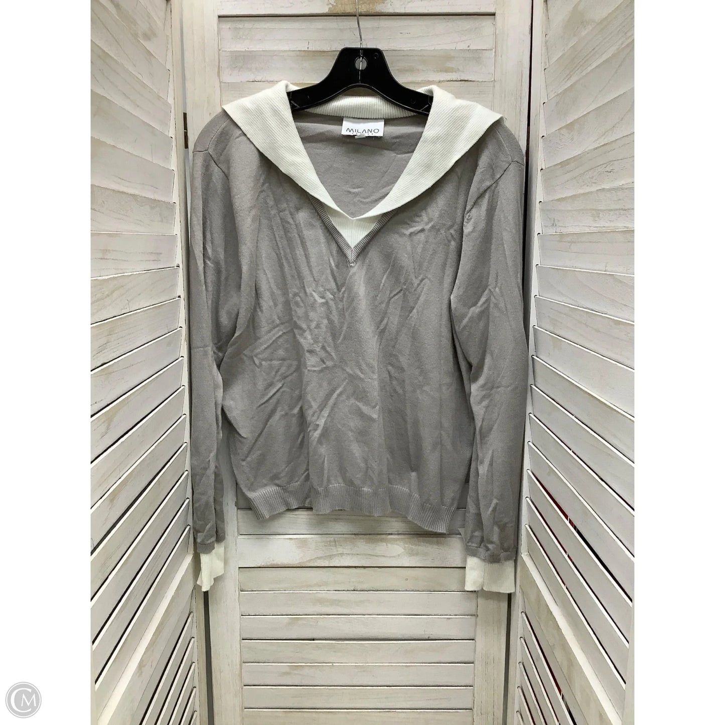 Top Long Sleeve By Milano In Grey & White, Size: L