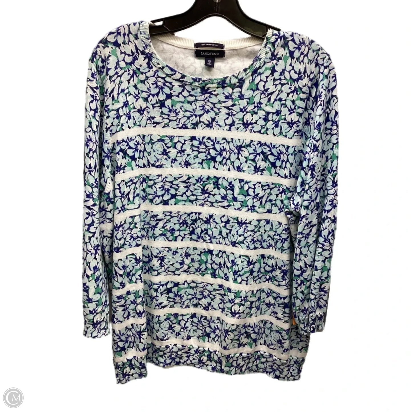 Top Long Sleeve By Lands End In Blue & White, Size: Xl