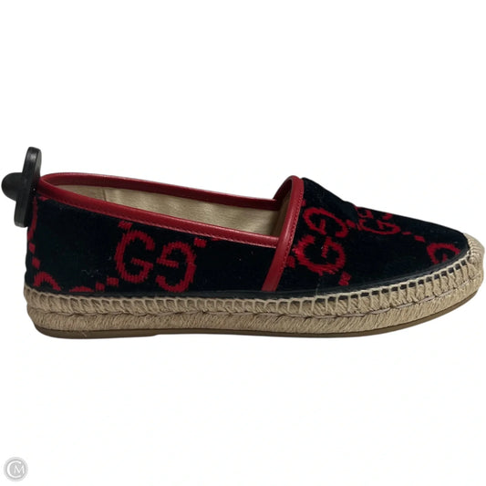 Shoes Luxury Designer By Gucci In Black & Red, Size: 7