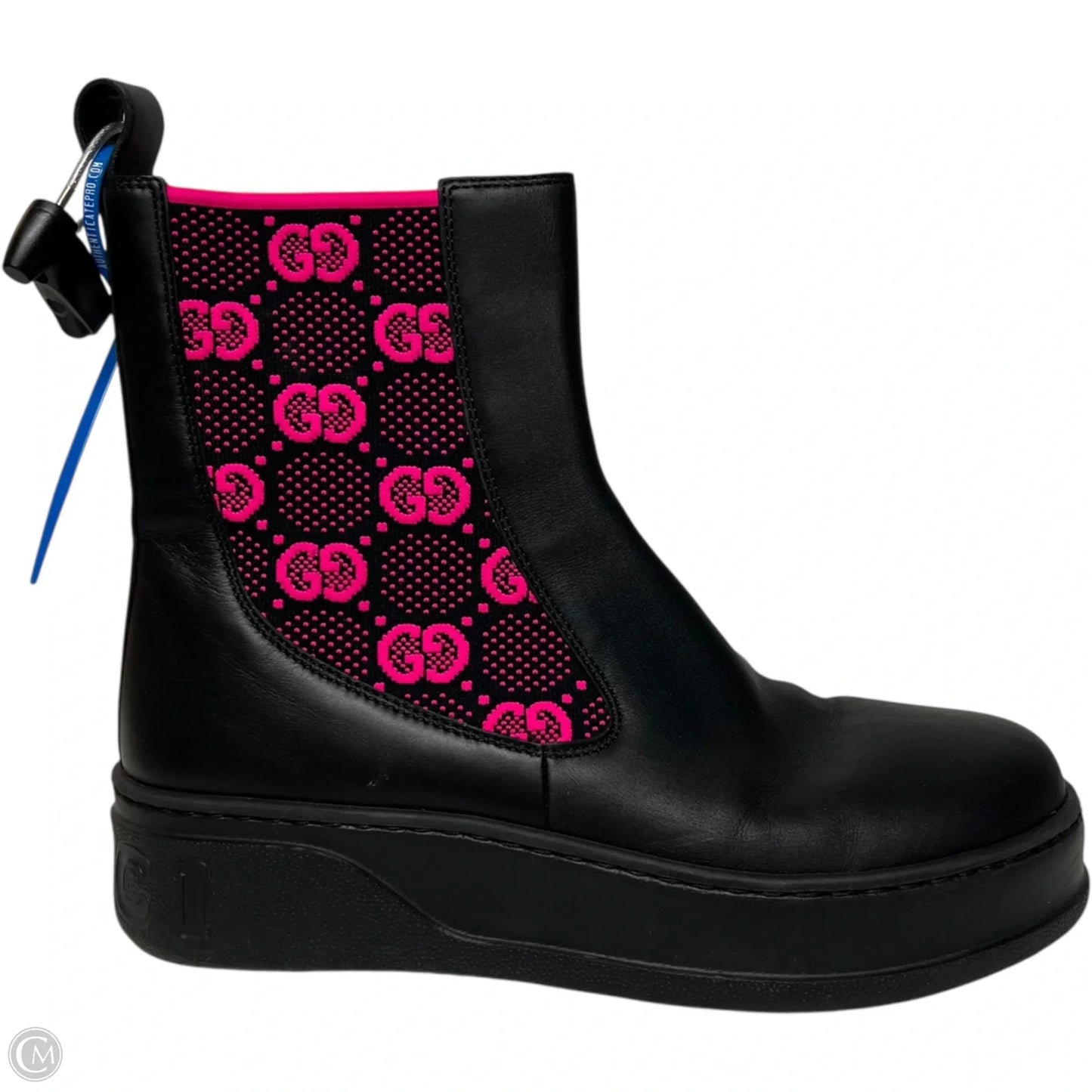 Boots Luxury Designer By Gucci In Black & Pink, Size: 9