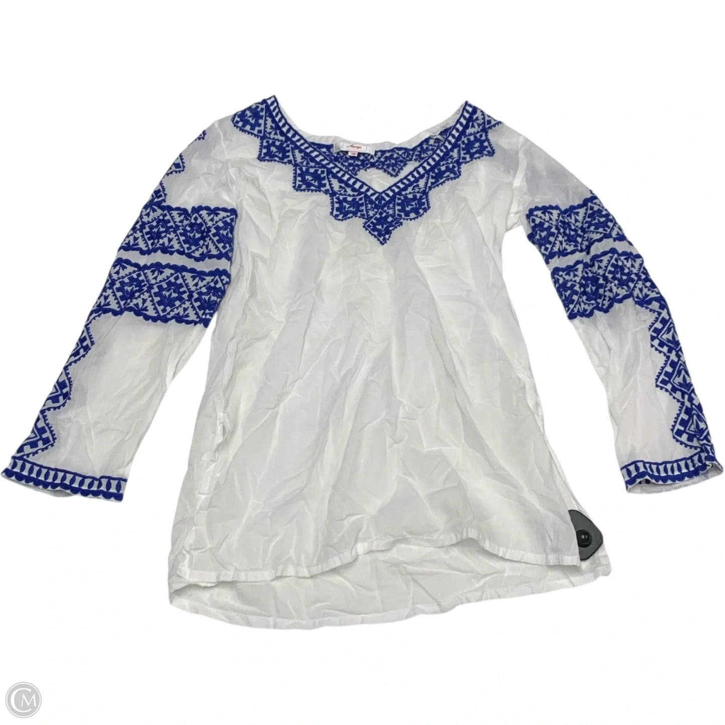 Tunic Long Sleeve By Cma In Blue & White, Size: S