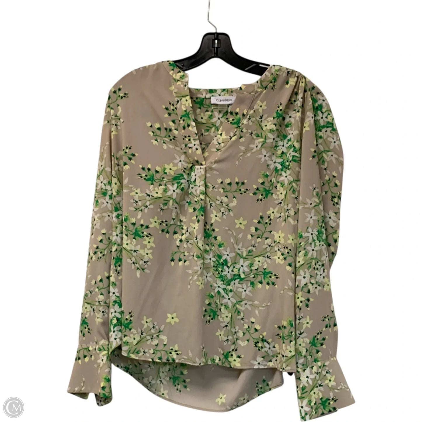 Blouse Long Sleeve By Calvin Klein In Green & Grey, Size: Xlp