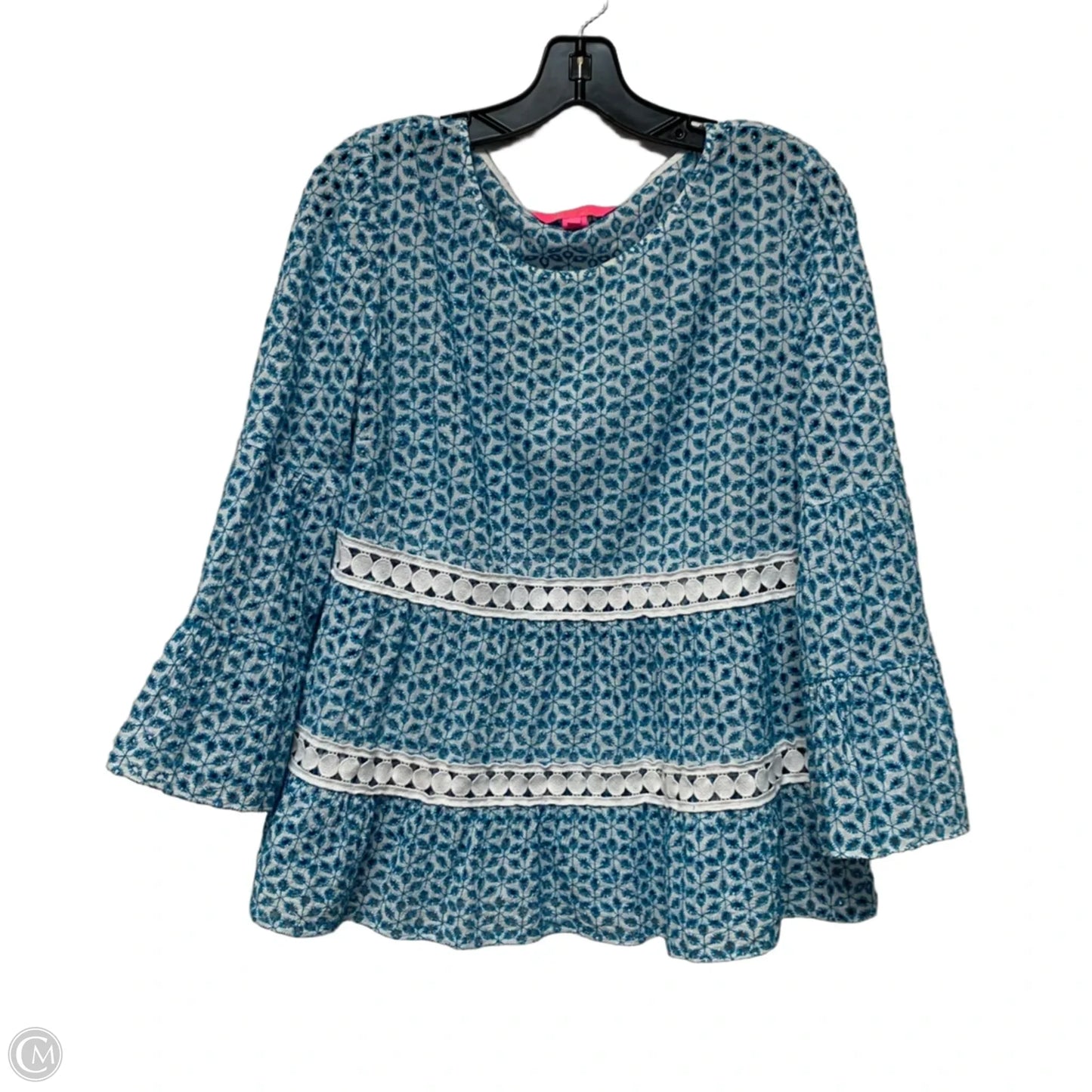 Top Long Sleeve Designer By Lilly Pulitzer In Blue & White, Size: L