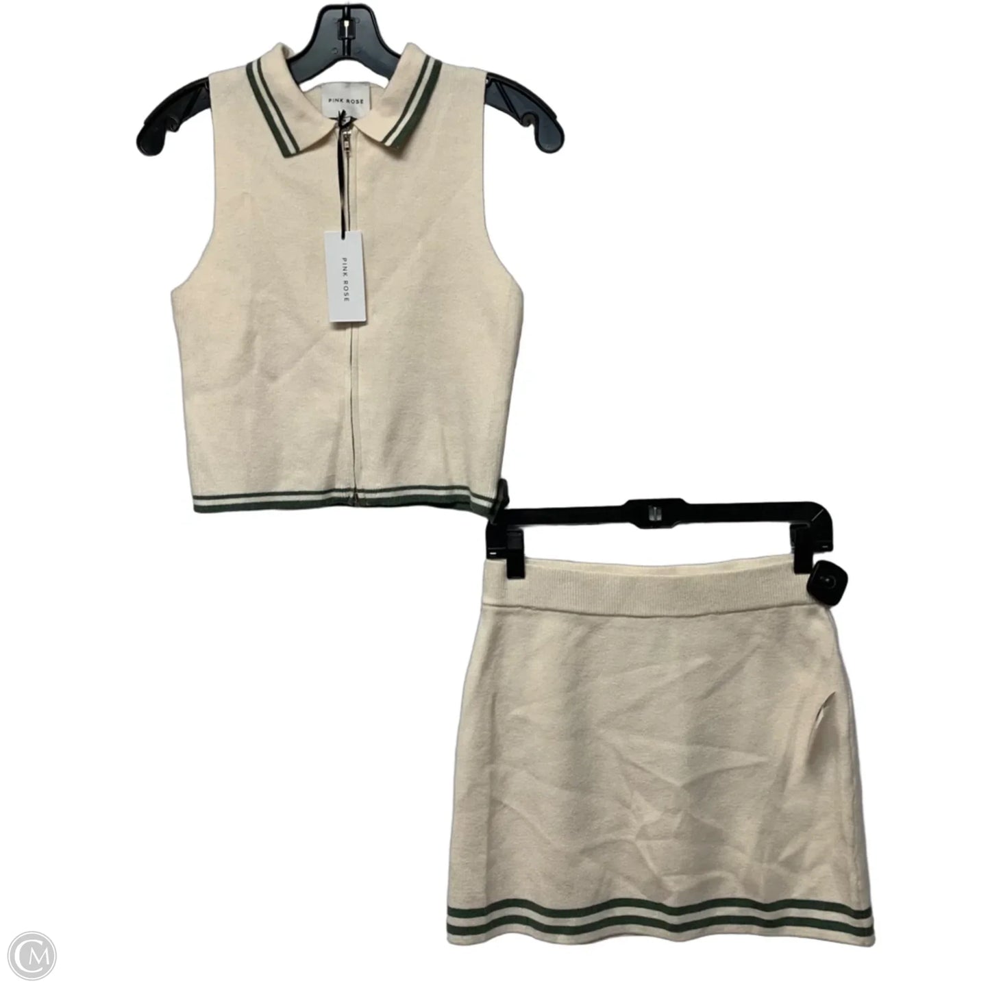 Skirt Set 2pc By Pink Rose In Cream & Green, Size: M