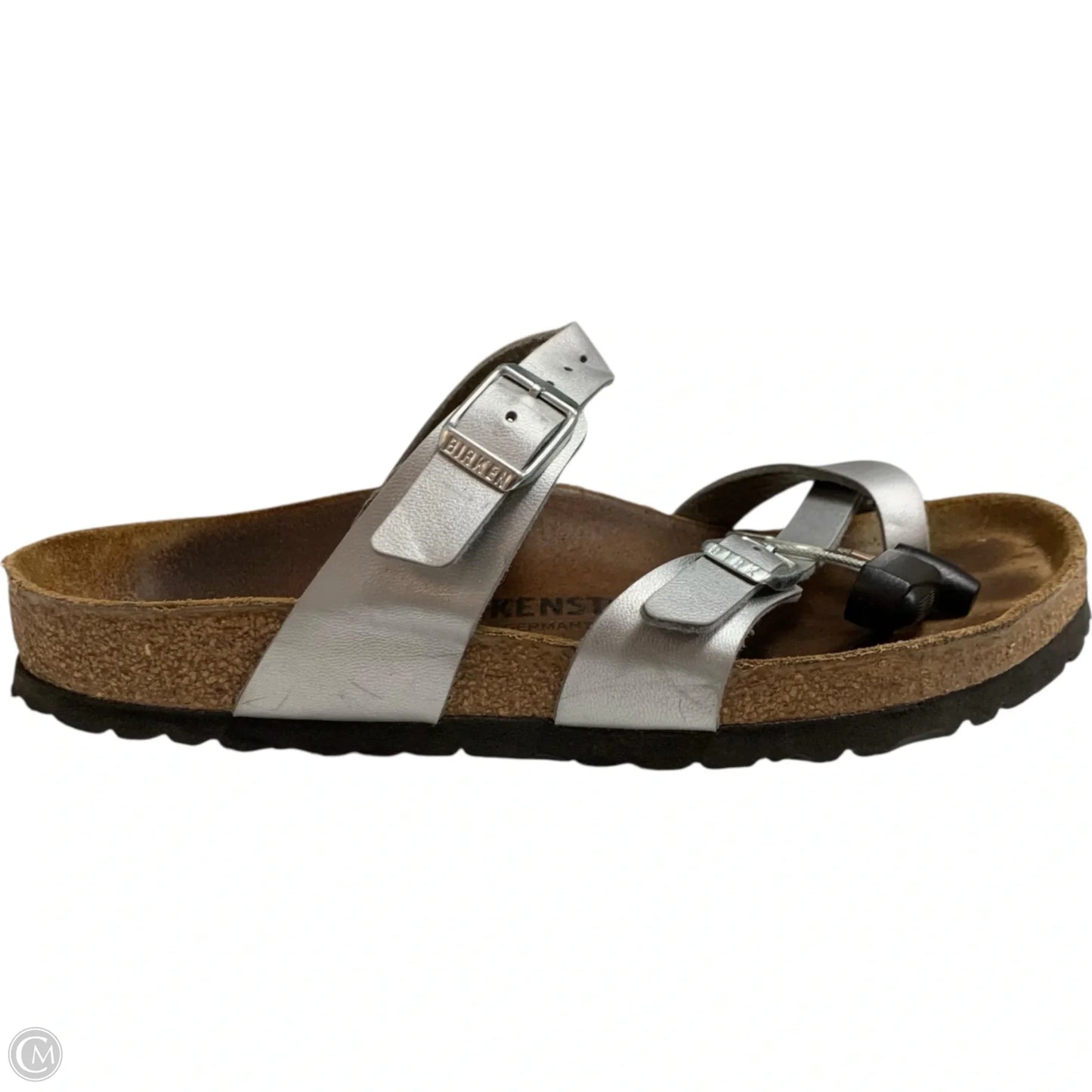 Sandals Flats By Birkenstock In Silver, Size: 7