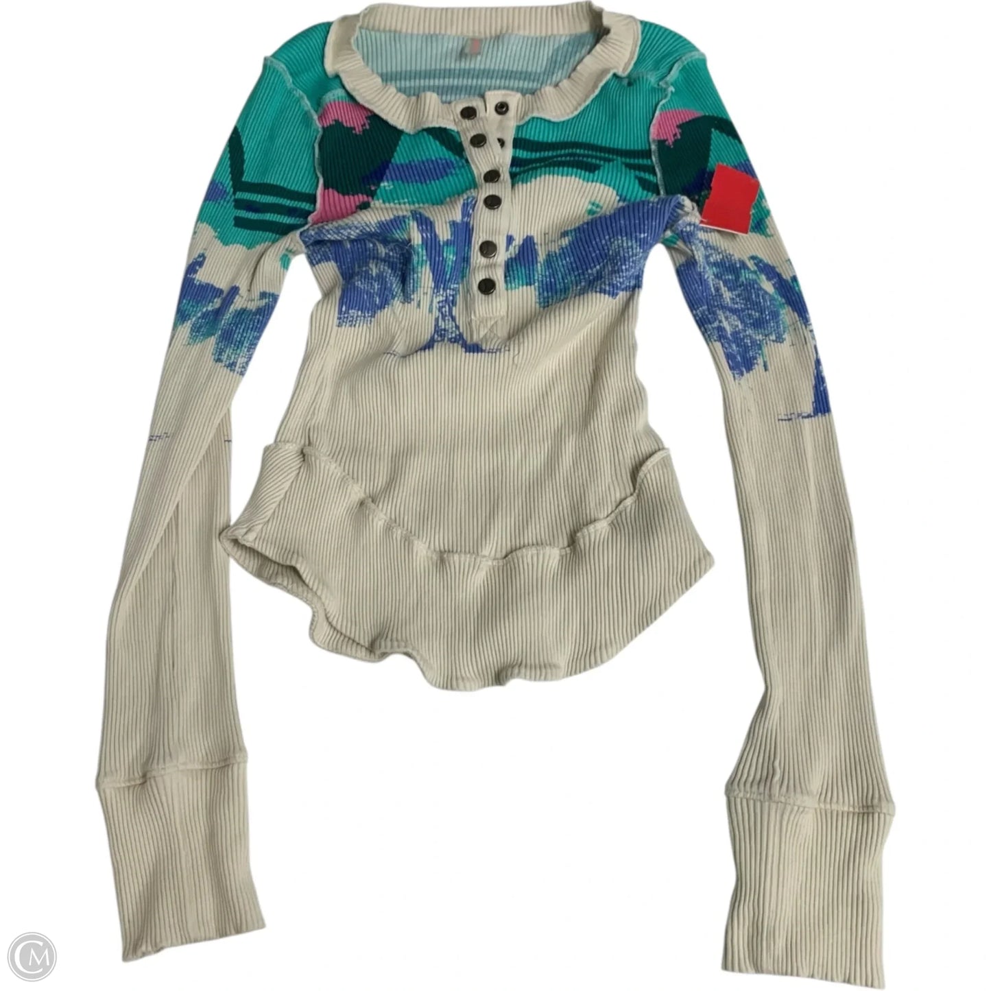 Top Long Sleeve By Free People In Blue & Cream, Size: S