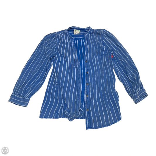 Top Long Sleeve By Anthropologie In Blue & White, Size: S