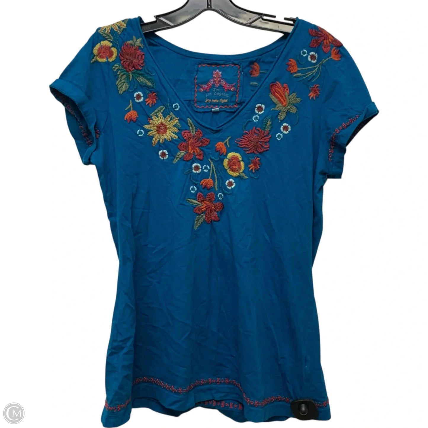 Top Short Sleeve Designer By Johnny Was In Blue, Size: L