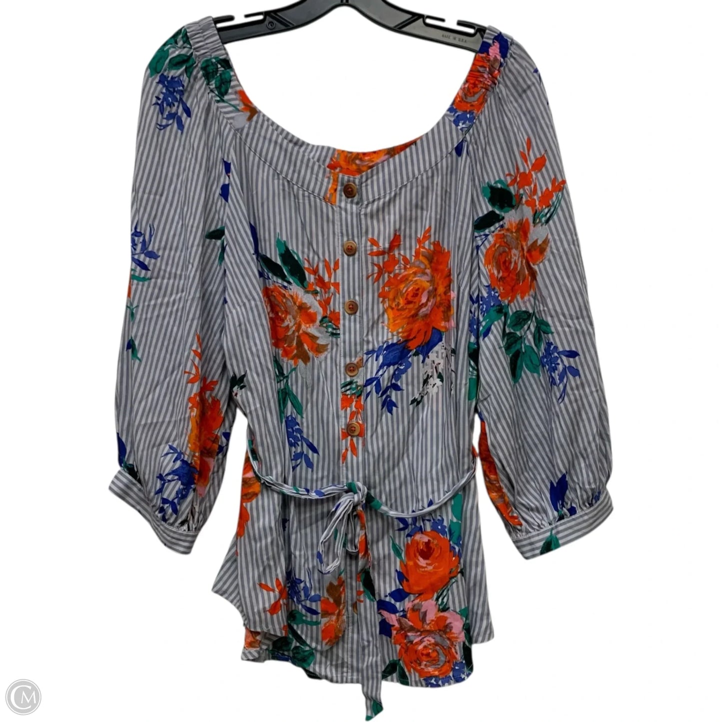 Top 3/4 Sleeve By Maeve In Blue & Orange, Size: L