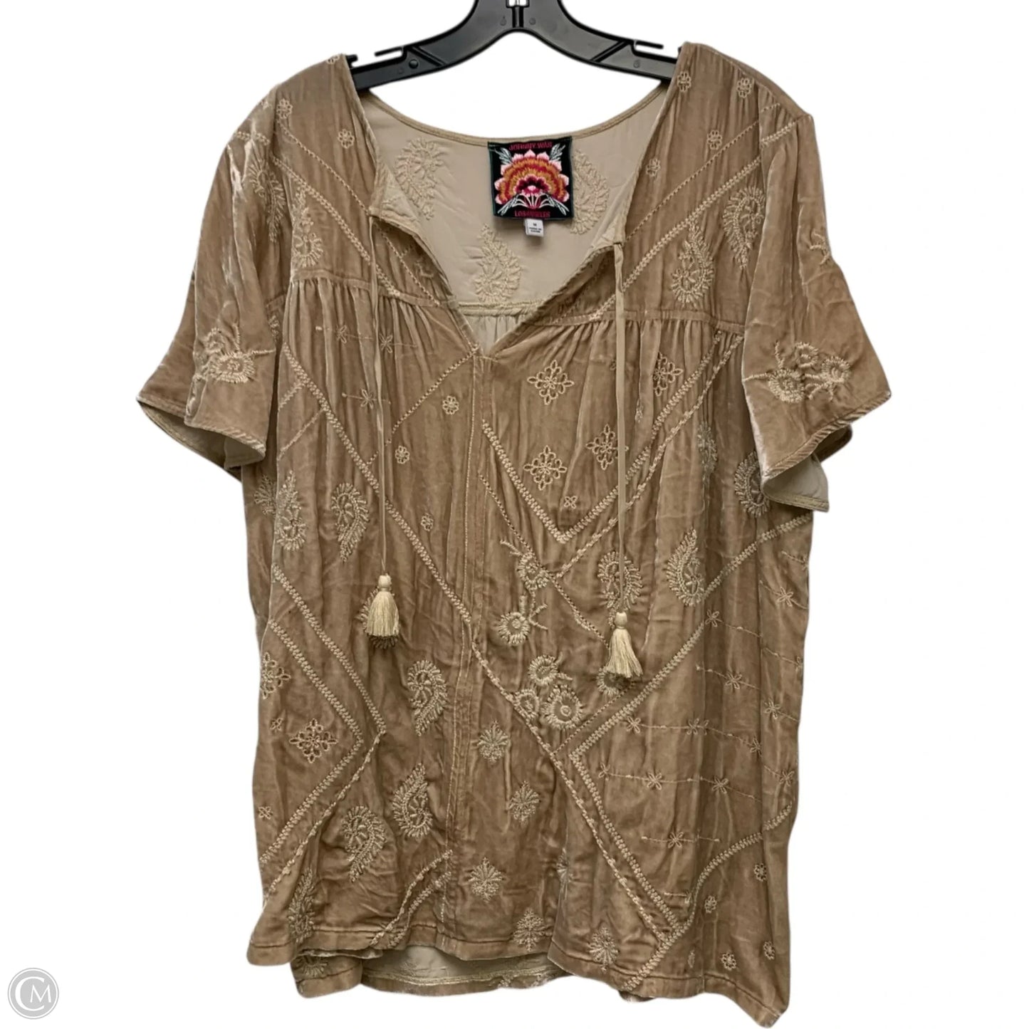 Top Short Sleeve Designer By Johnny Was In Tan, Size: M