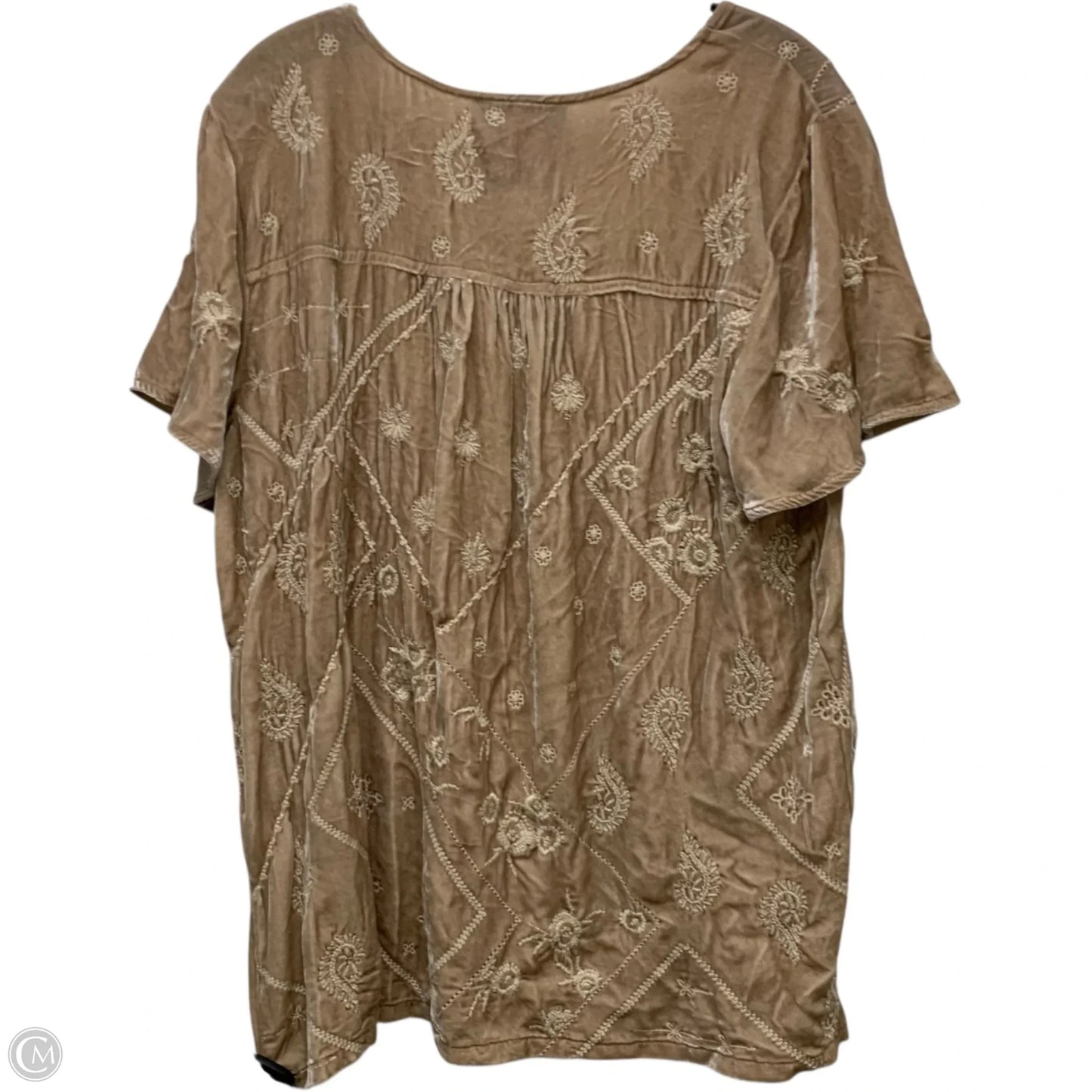 Top Short Sleeve Designer By Johnny Was In Tan, Size: M