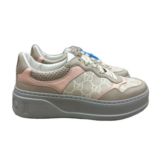 Shoes Luxury Designer By Gucci In Pink & Tan, Size: 6.5