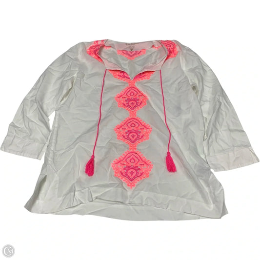 Top Long Sleeve Designer By Lilly Pulitzer In Pink & White, Size: M