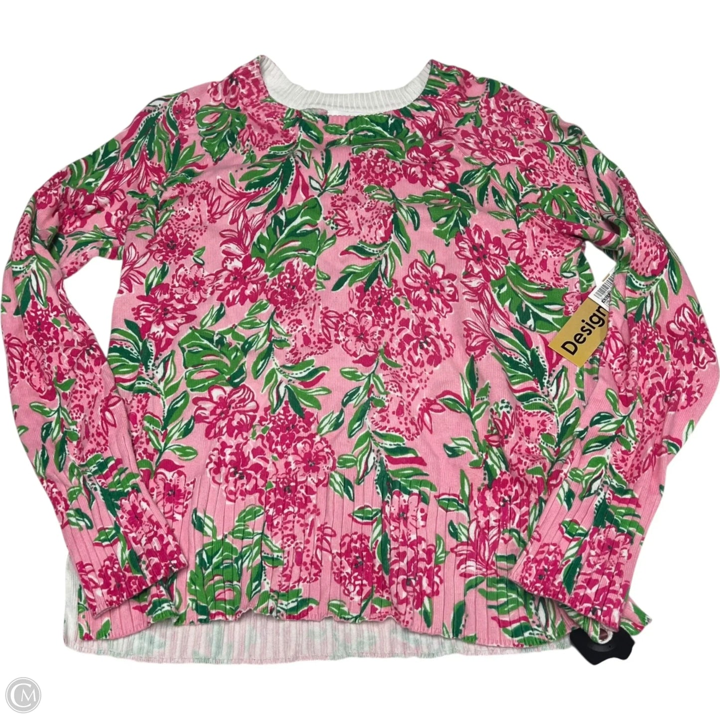 Top Long Sleeve Designer By Lilly Pulitzer In Pink & White, Size: S
