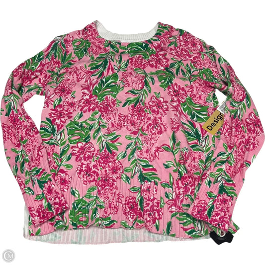 Top Long Sleeve Designer By Lilly Pulitzer In Pink & White, Size: S