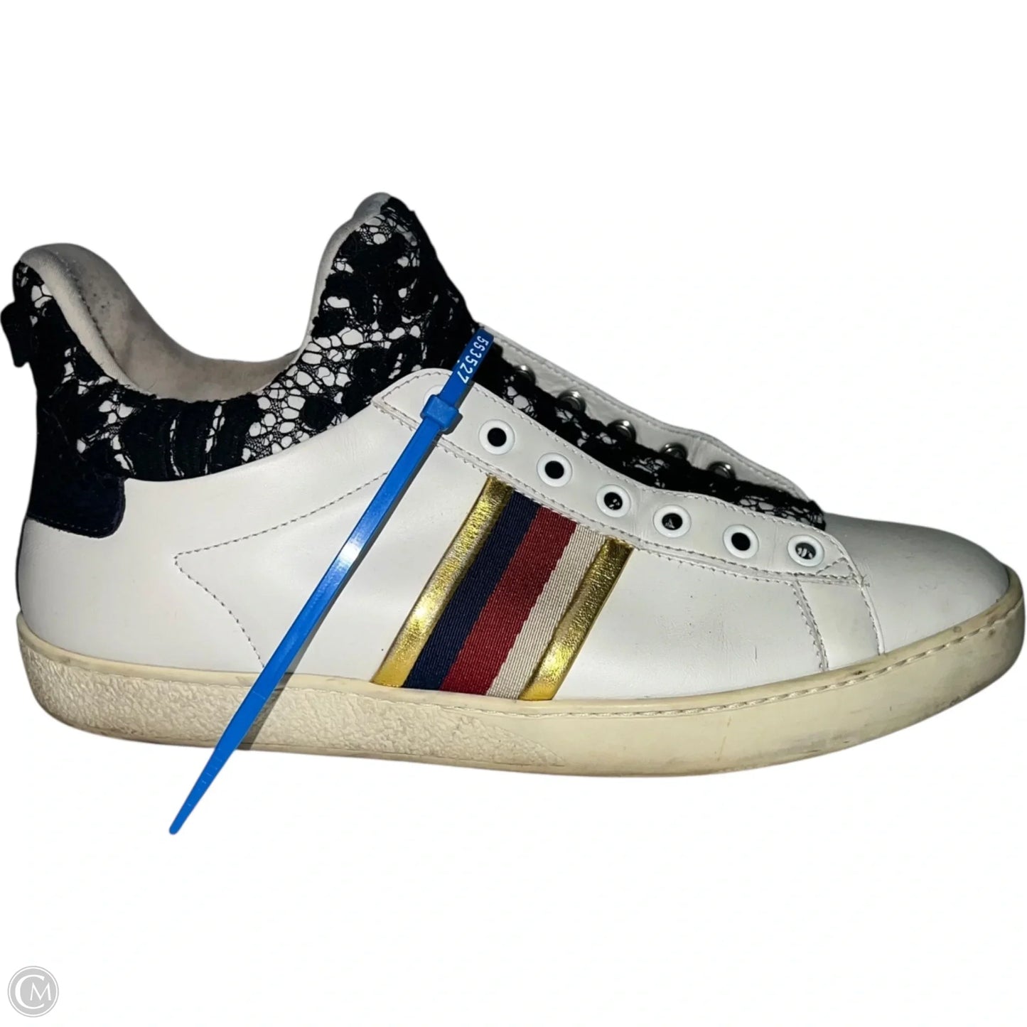 Shoes Luxury Designer By Gucci In Black & White, Size: 9