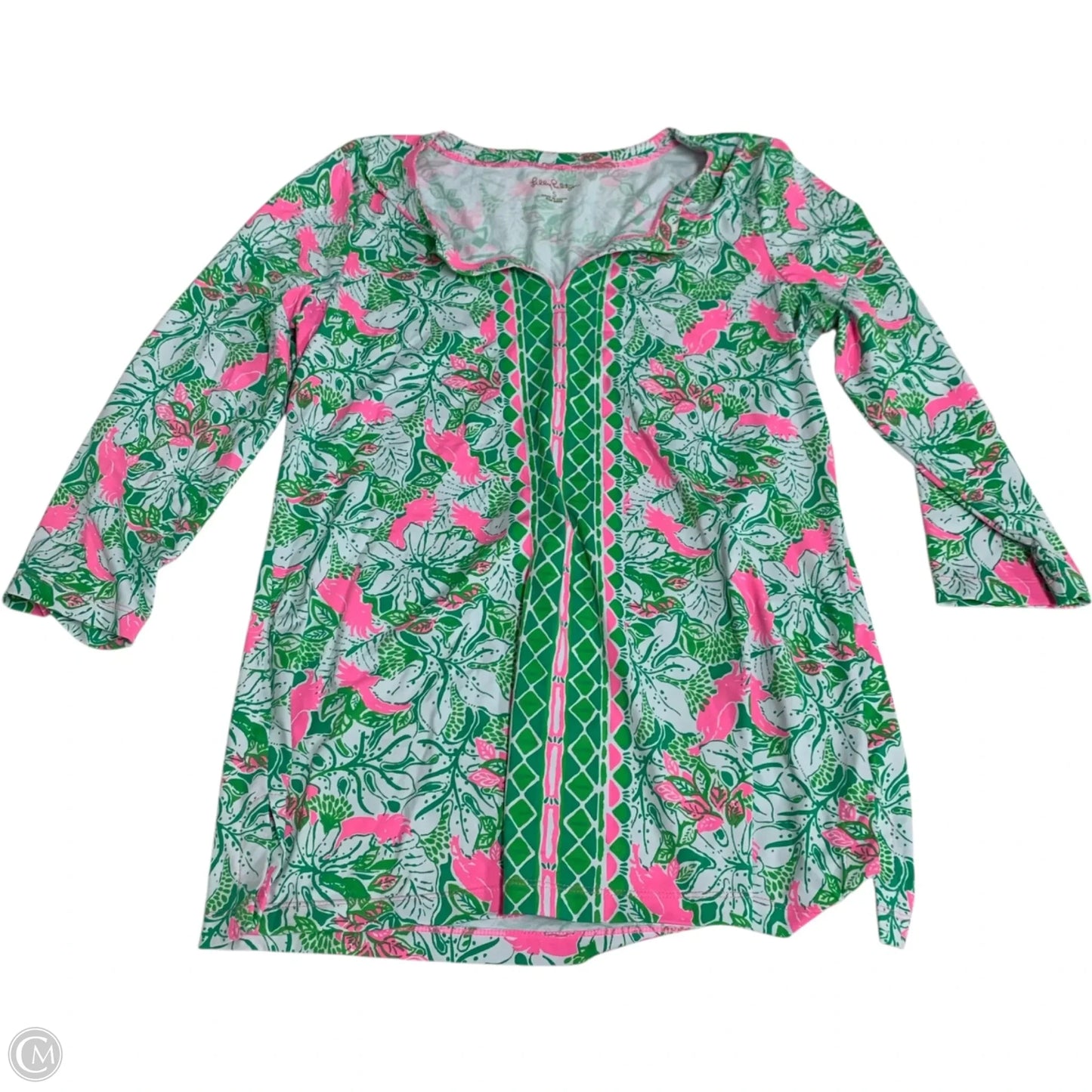 Top Long Sleeve Designer By Lilly Pulitzer In Green & Pink, Size: S
