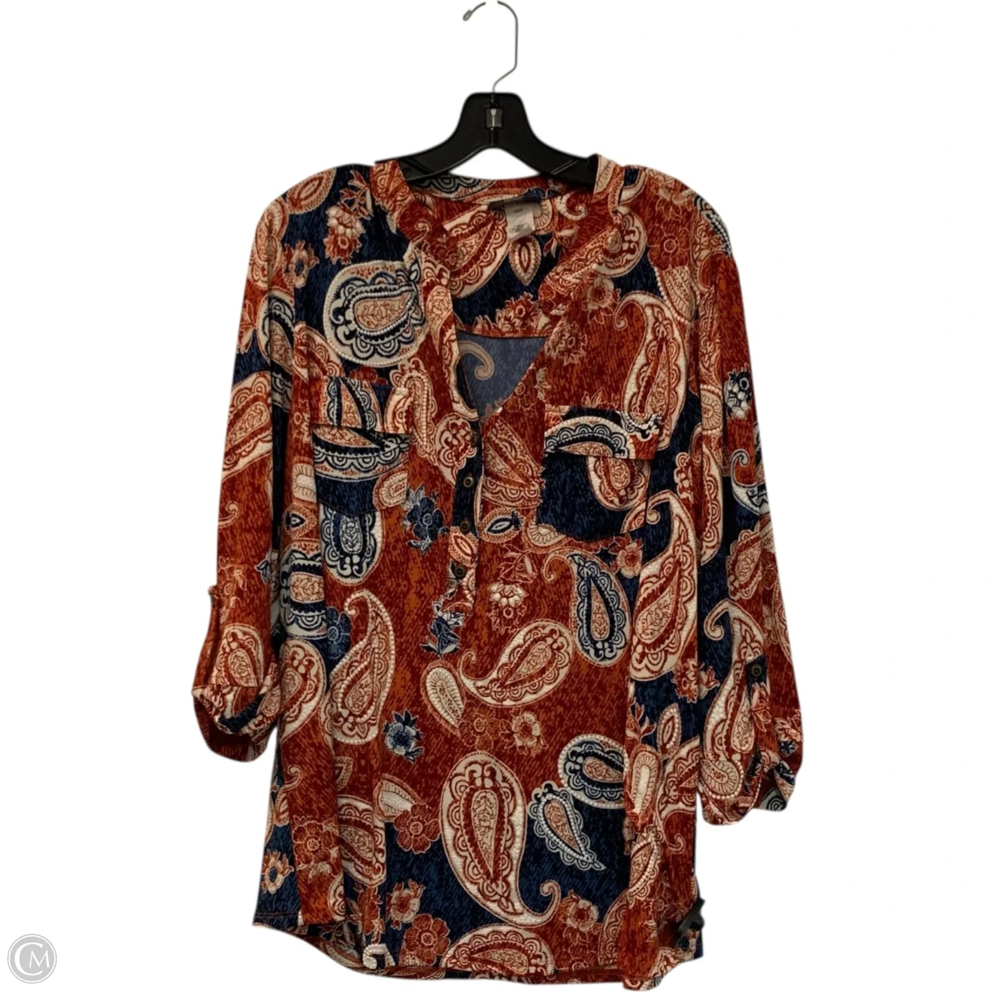 Top Long Sleeve By Cocomo In Blue & Orange, Size: 1x