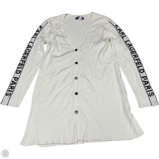 Sweater Cardigan Designer By Karl Lagerfeld In White, Size: M