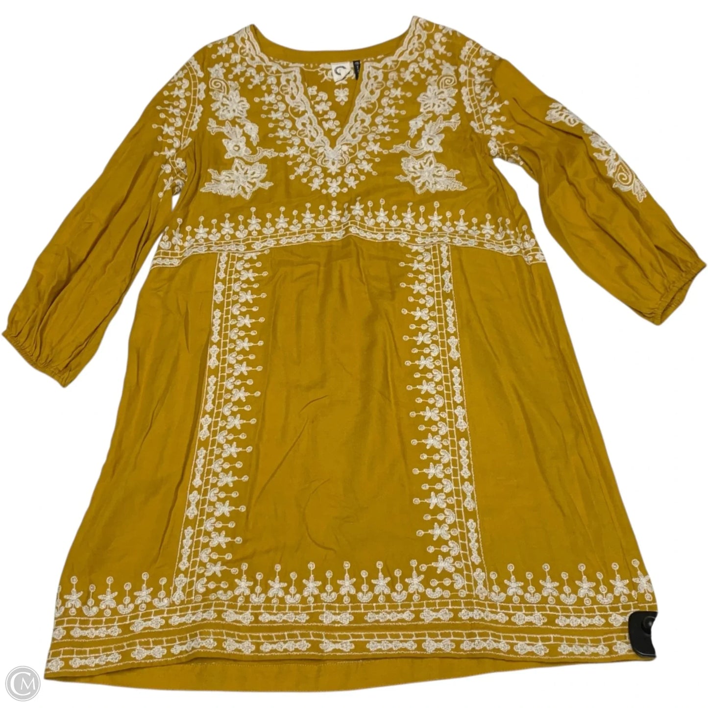 Dress Casual Short By Anthropologie In White & Yellow, Size: M