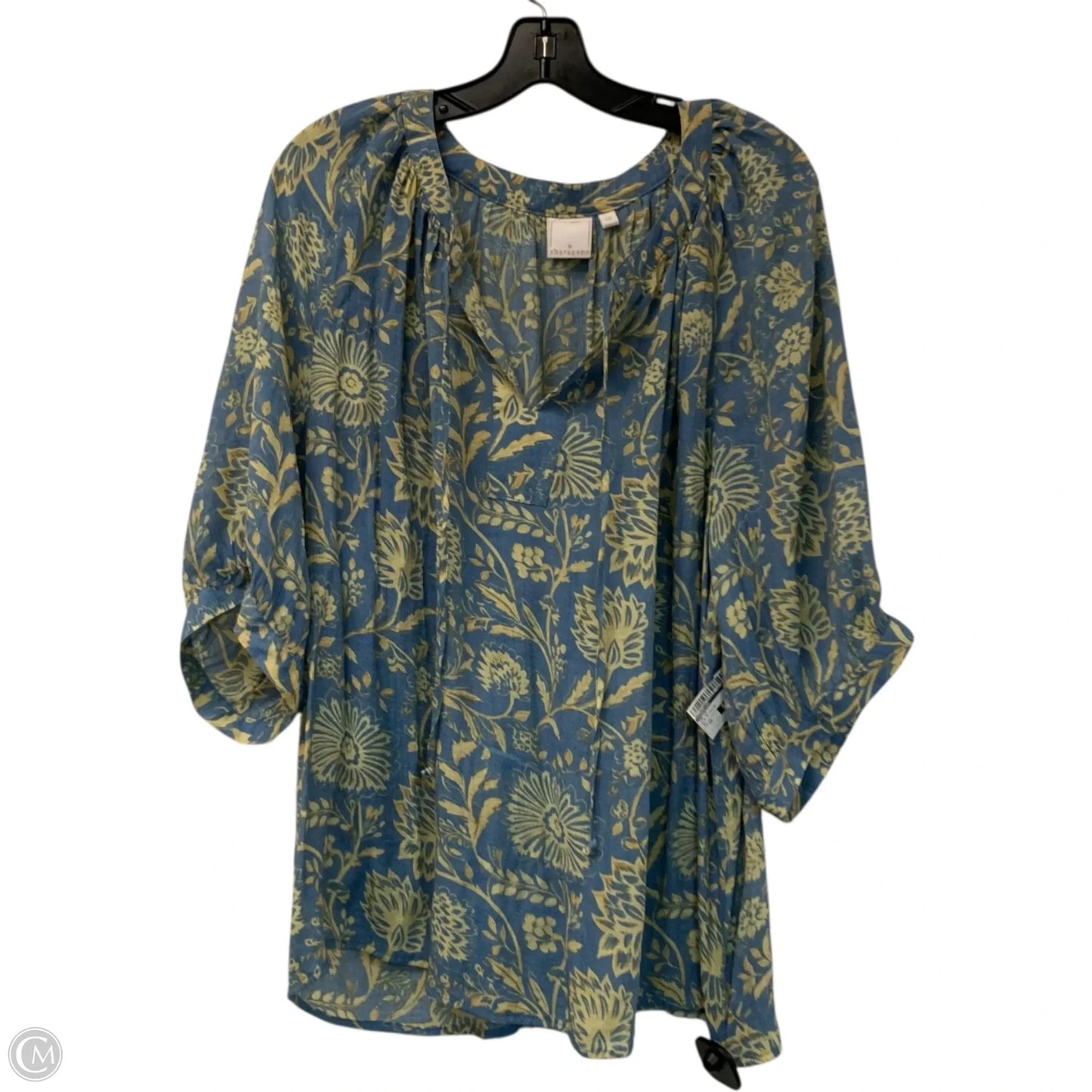 Top Long Sleeve By Sharagano In Blue & Yellow, Size: 3x