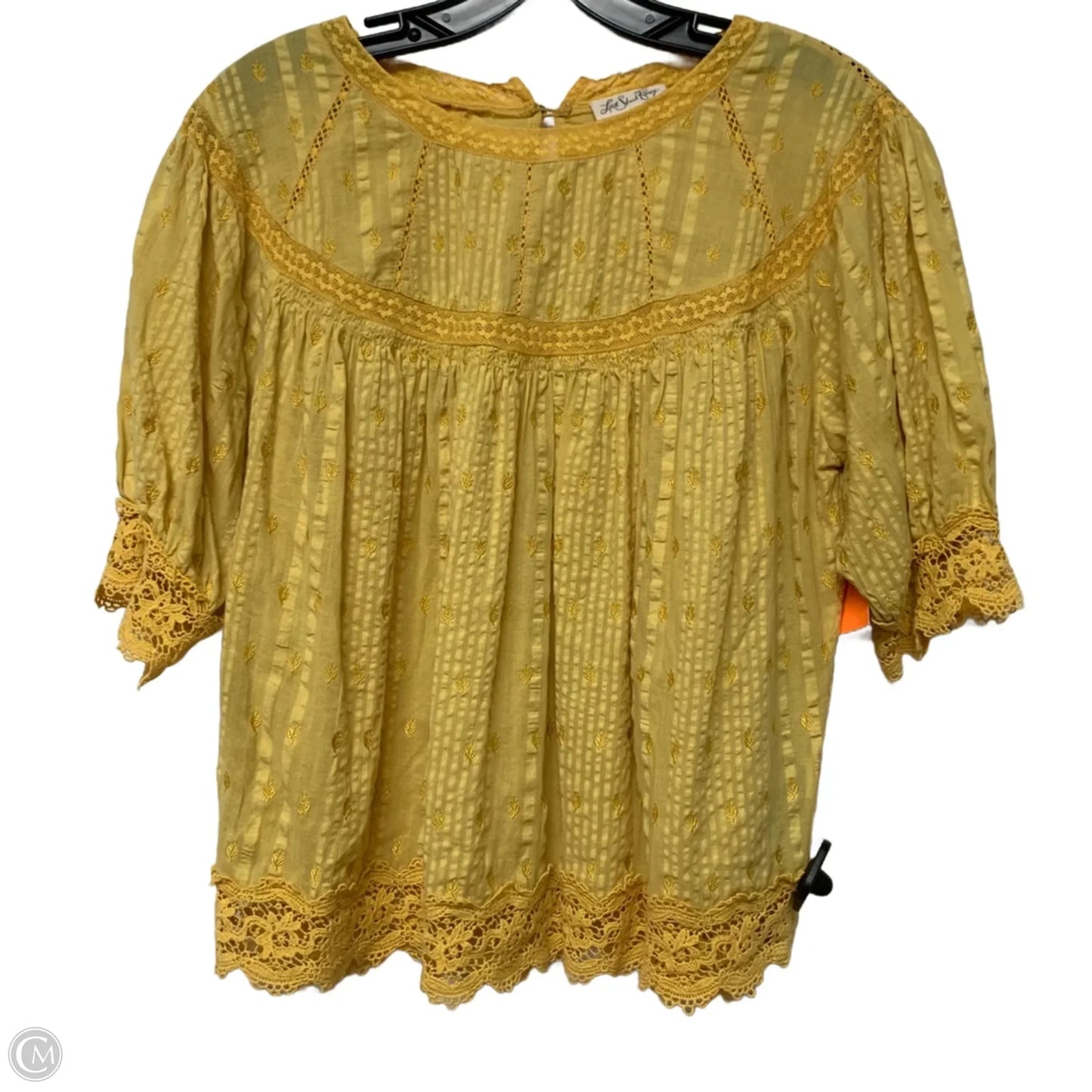 Top Short Sleeve By Loveshackfancy In Yellow, Size: Xs