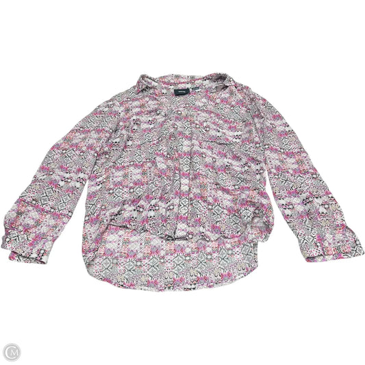 Top Long Sleeve By Maeve In Pink & White, Size: M