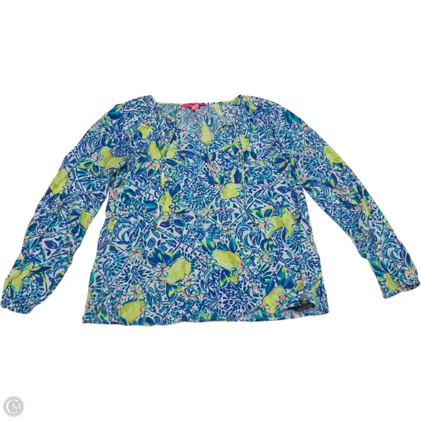 Top Long Sleeve Designer By Lilly Pulitzer In Blue & Yellow, Size: Xs