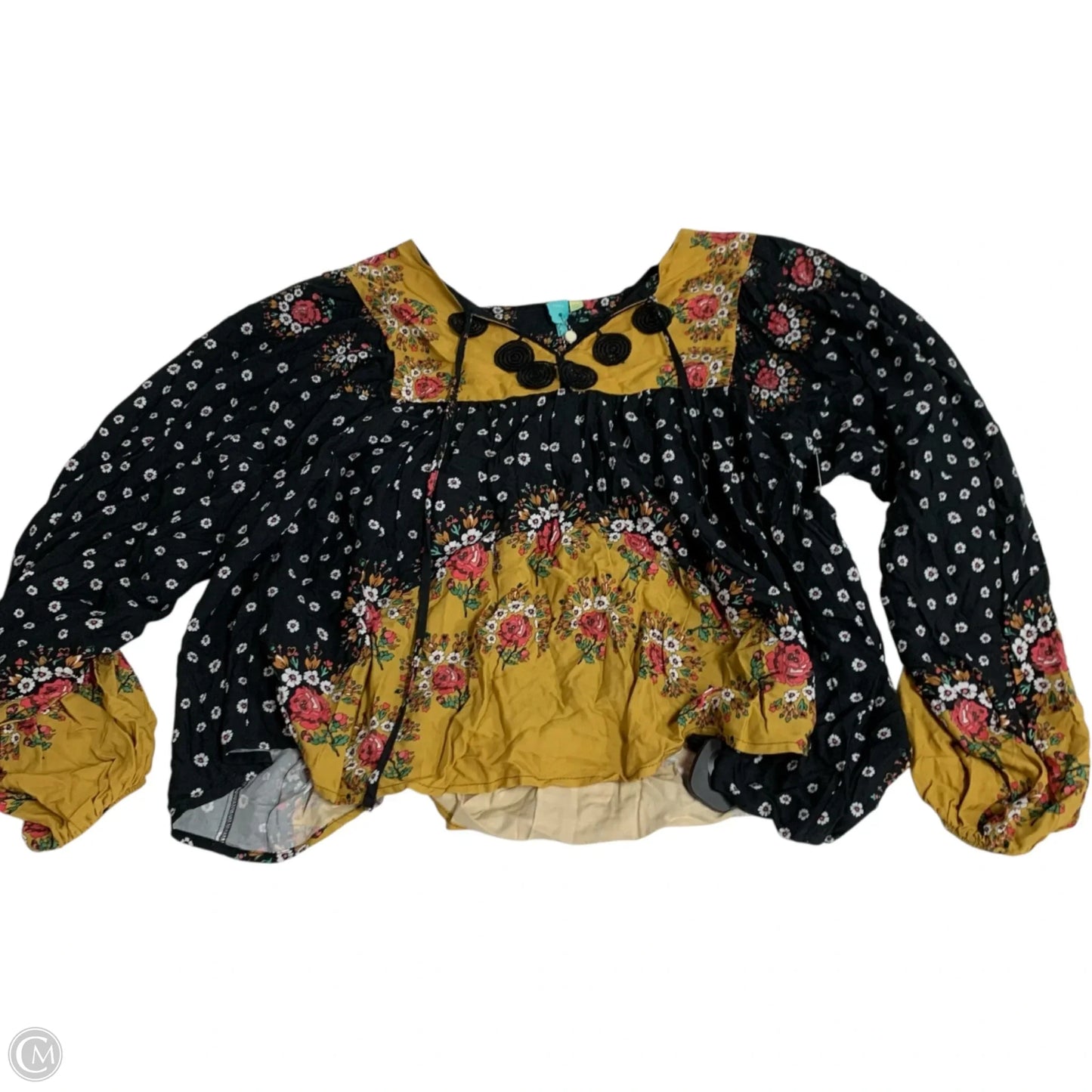 Top Long Sleeve Designer By Farm Rio In Black & Yellow, Size: S