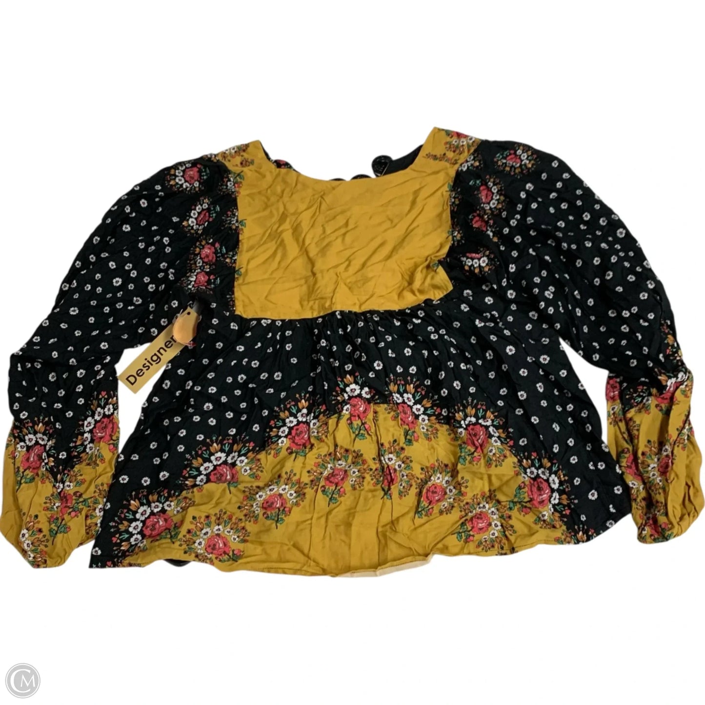 Top Long Sleeve Designer By Farm Rio In Black & Yellow, Size: S