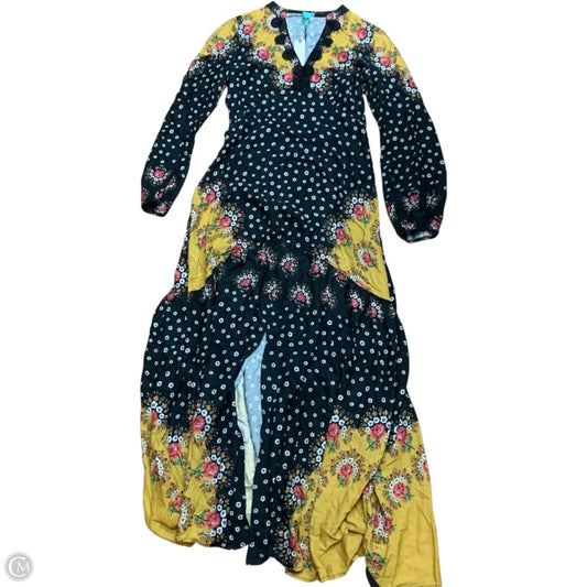 Dress Designer By Farm Rio In Black & Yellow, Size: S