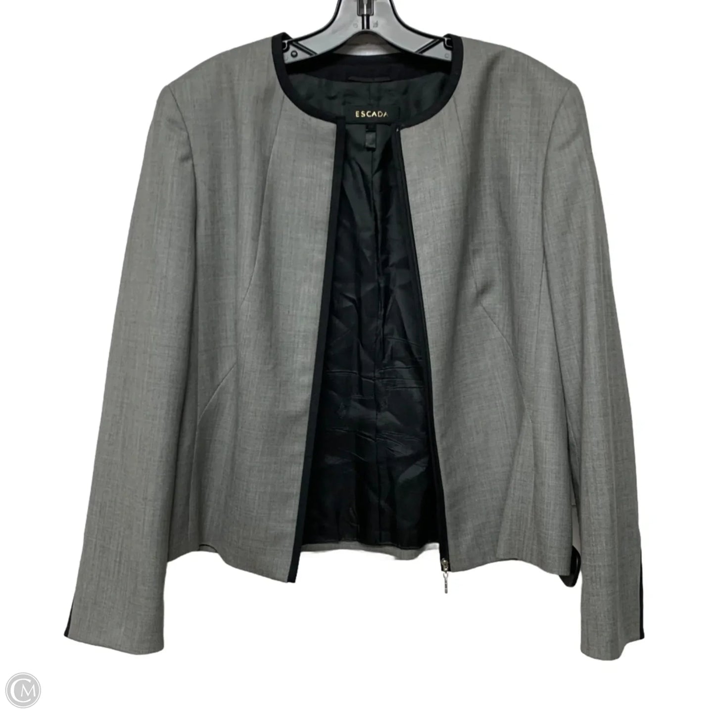 Blazer Designer By Escada In Grey, Size: L
