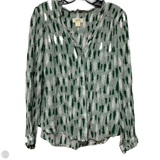 Top Long Sleeve By Maeve In Green & White, Size: L
