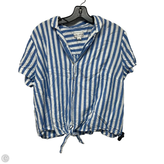 Top Short Sleeve By Ava & Viv In Blue & White, Size: 1x