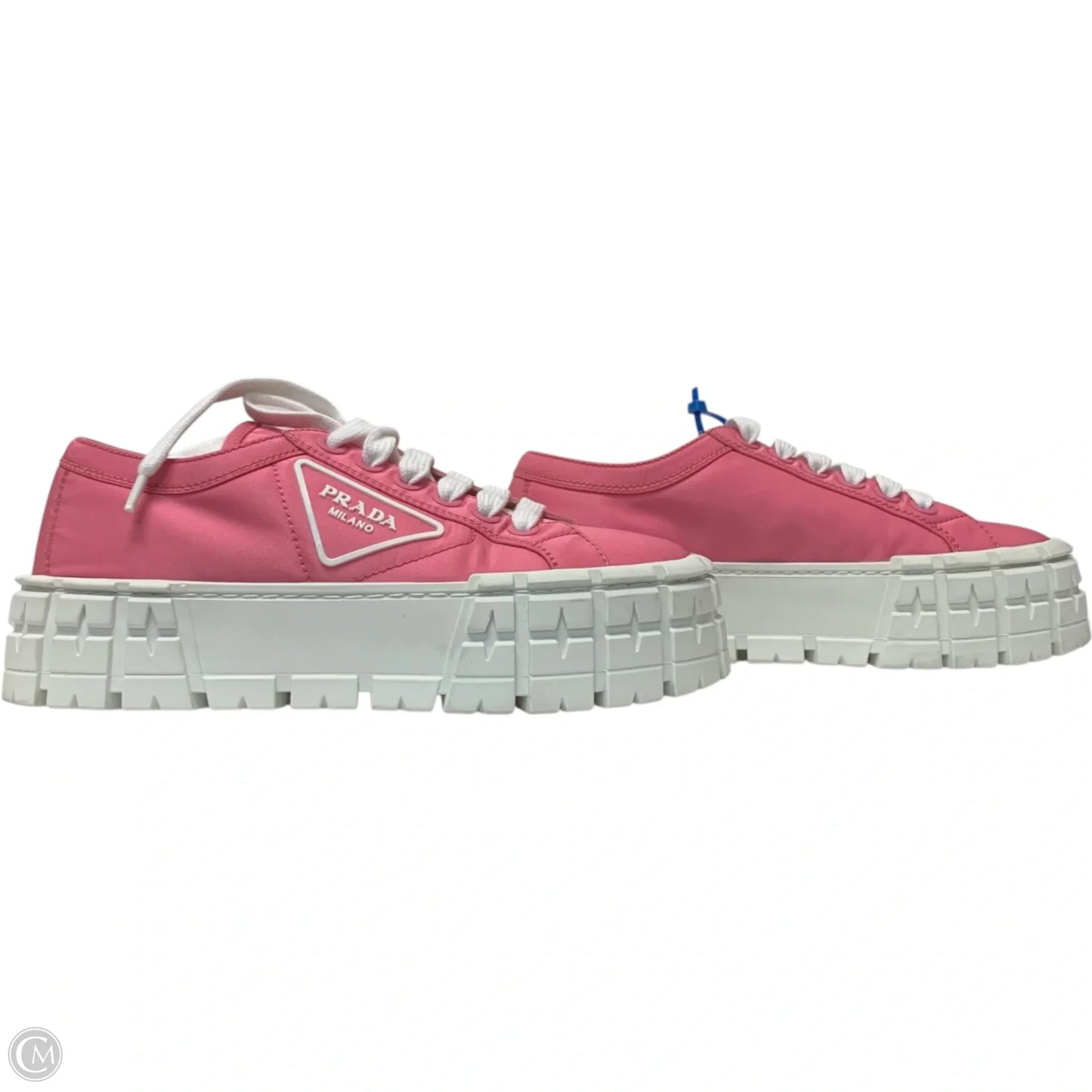 Shoes Luxury Designer By Prada In Pink & White, Size: 7