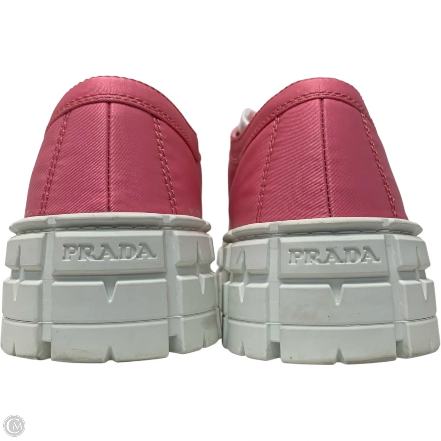 Shoes Luxury Designer By Prada In Pink & White, Size: 7