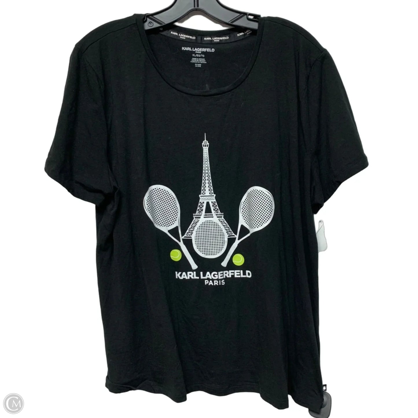 Top Short Sleeve Designer By Karl Lagerfeld In Black, Size: Xl