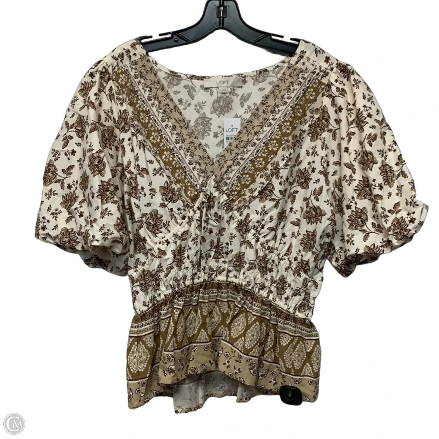 Top Short Sleeve By Loft In Brown & Cream, Size: 1x