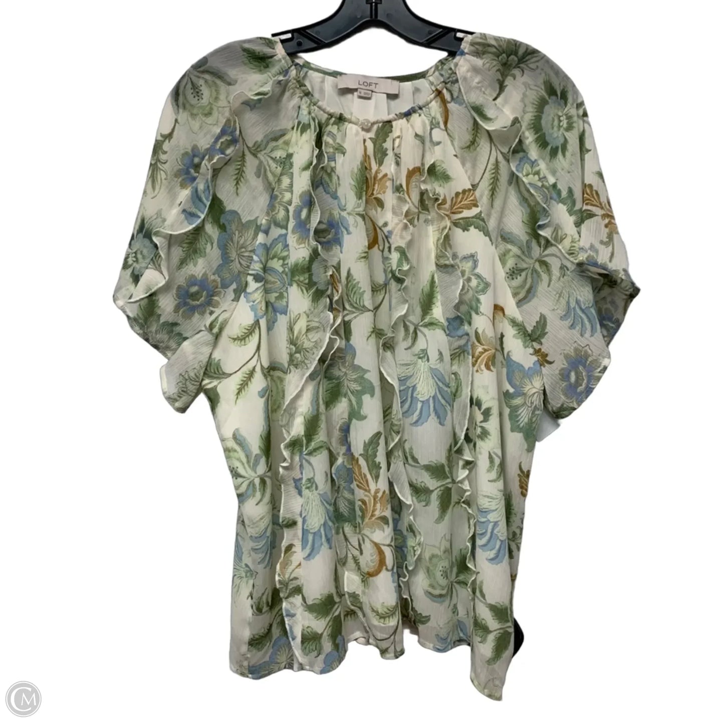 Blouse Short Sleeve By Loft In Cream & Green, Size: Xl