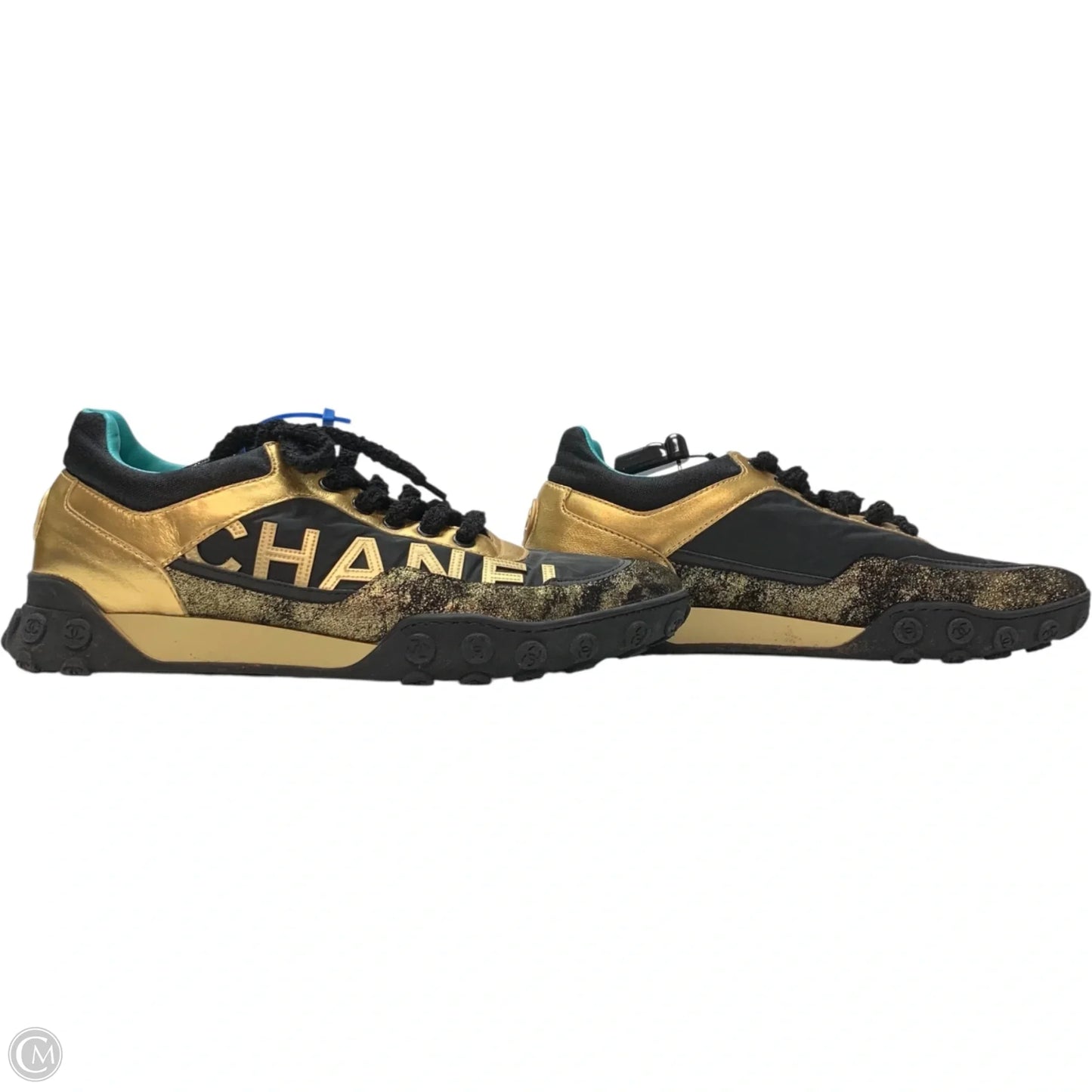 Shoes Luxury Designer By Chanel In Black & Gold, Size: 11