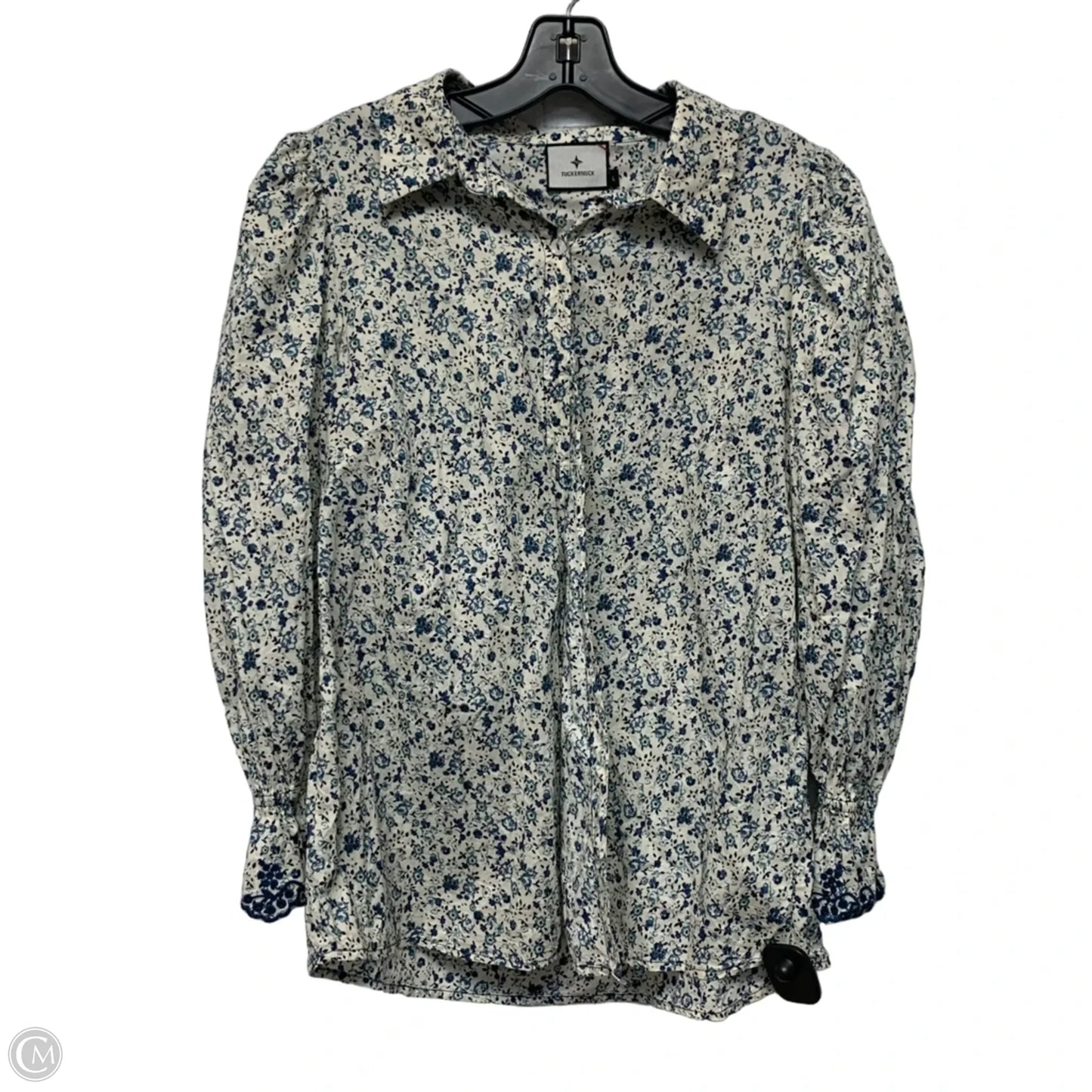 Top Long Sleeve Designer By Tuckernuck In Blue & Cream, Size: L